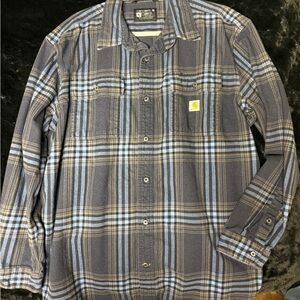 Carhartt Men’s Navy and Light Blue Plaid Button-Down Shirt